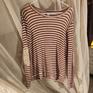 Dina Be Striped Long Sleeve Sweater - Brown and Cream